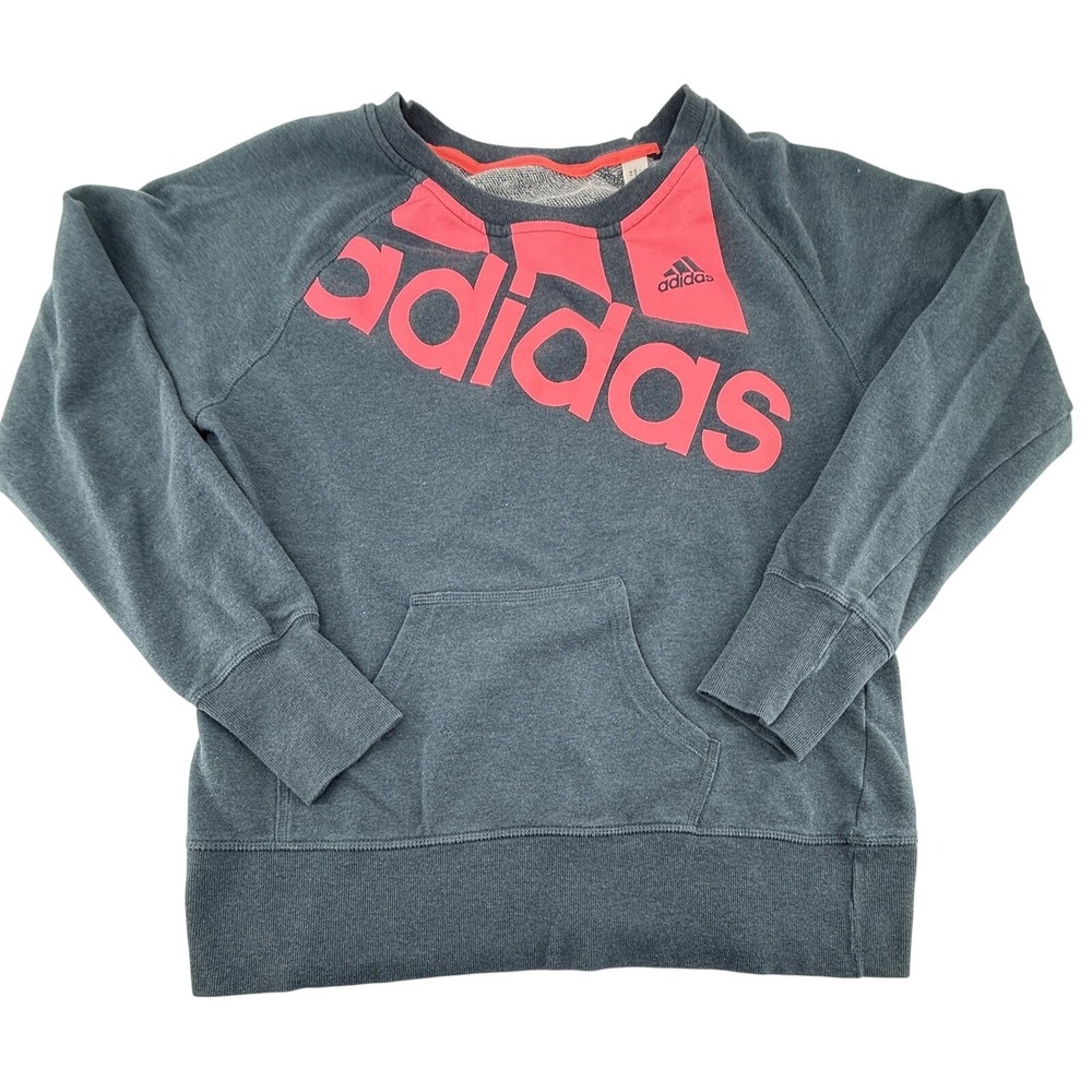 Adidas Women's Large Gray Pink Logo Hoodie Pockets